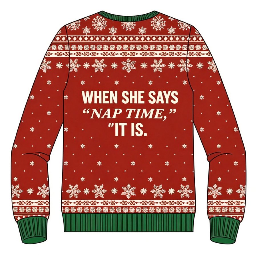 Meowy Christmas Cat knit sweater, back view