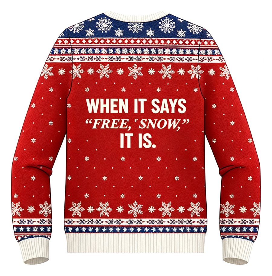 Liberty Snowy Spirit Santa knit sweater, back view