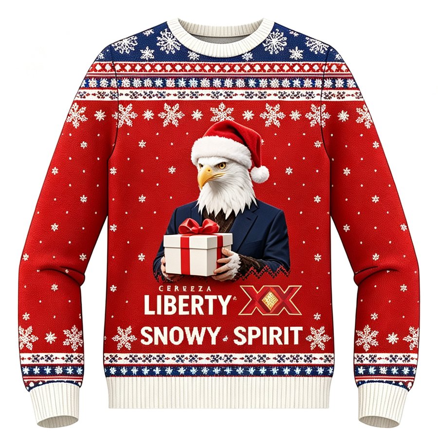 Liberty Snowy Spirit Santa knit sweater, front view