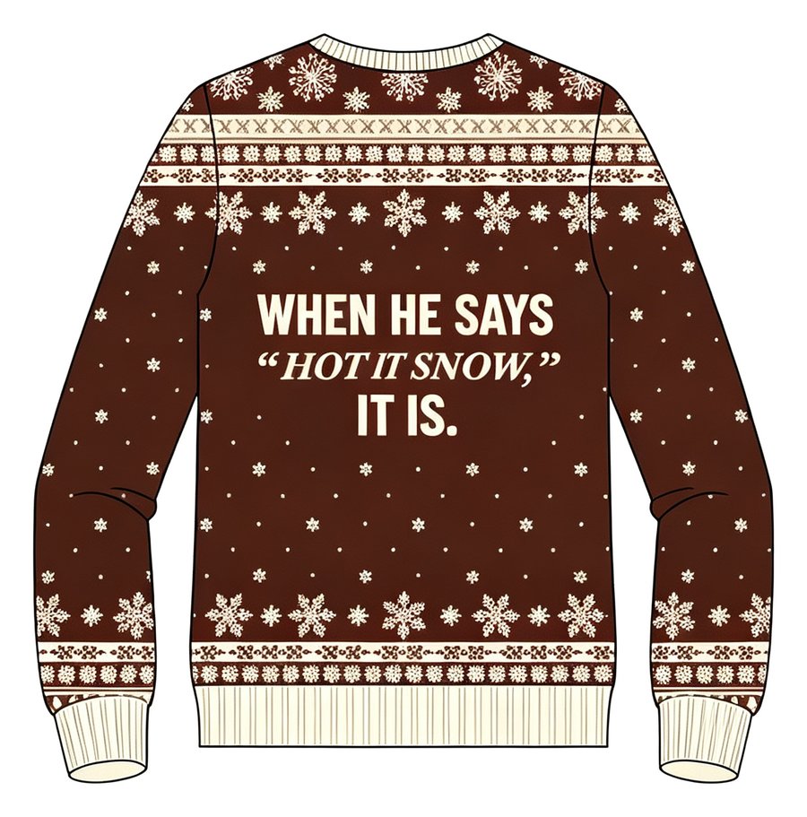 Coffee & Snow knit sweater, back view